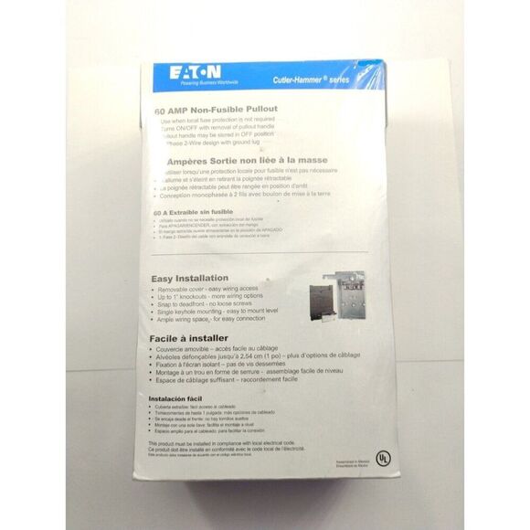 Eaton 8064 Non-Fusible Pullout AC Disconnect Outdoor 60A 240VAC 1Phase 2Wire - Picture 10 of 14